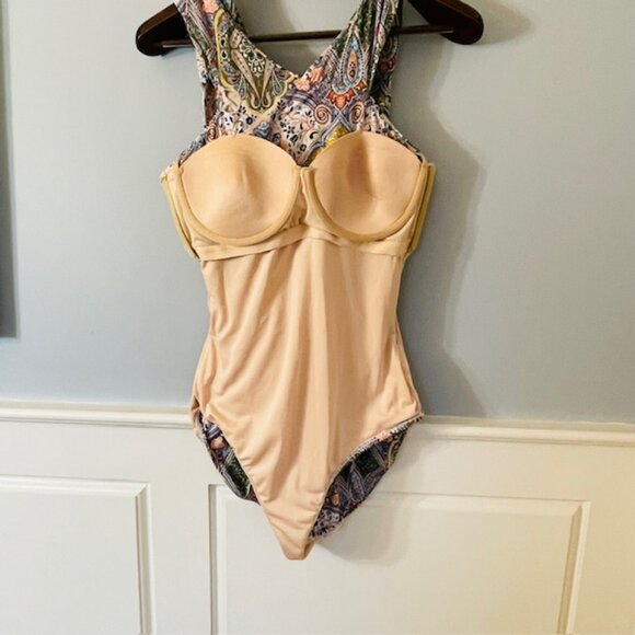 Garnet Hill Ruched Front Crossover Strap One Piece Swimsuit Baroque Paisley 12 - Picture 5 of 9